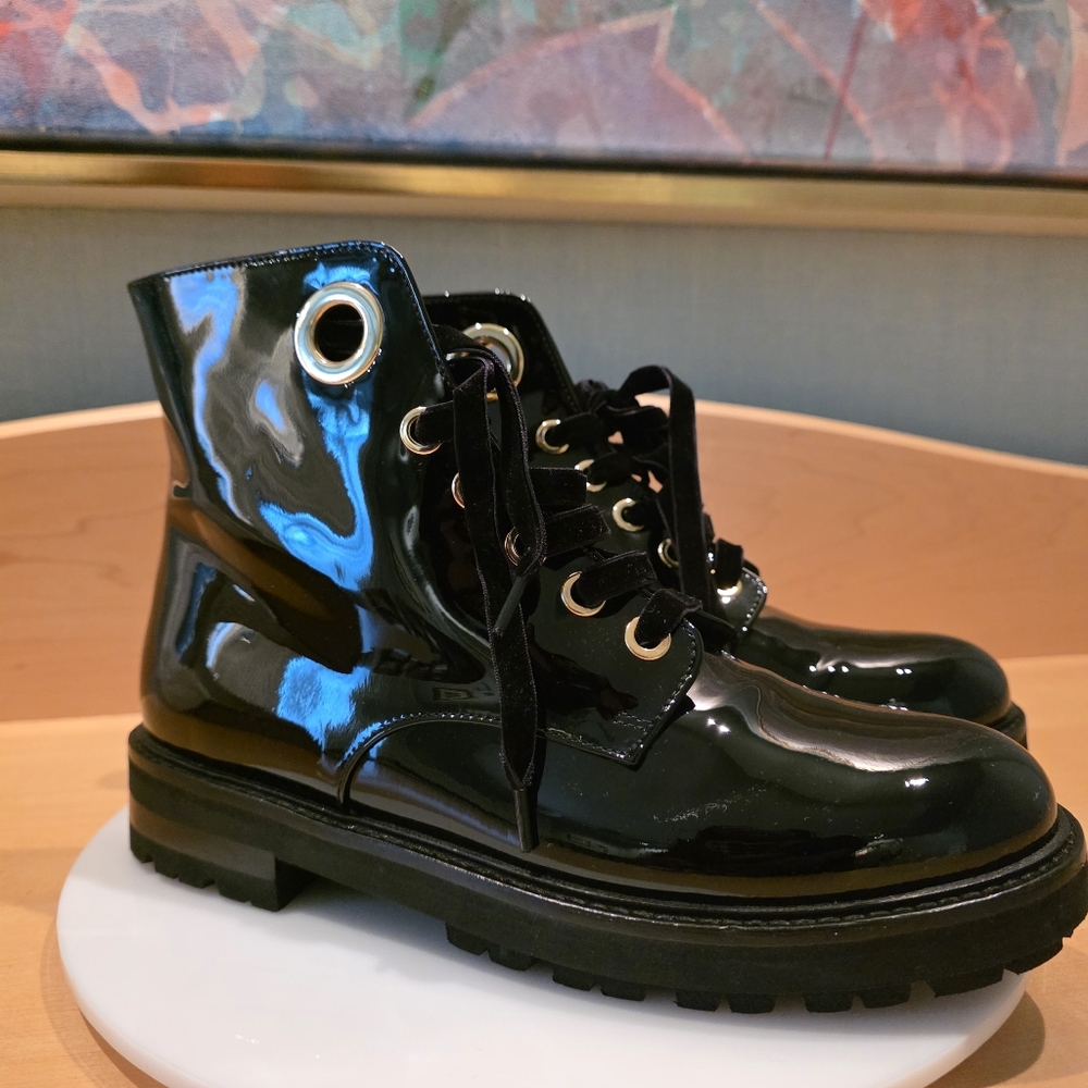 🔥AGL Patent Leather Lace-Up Boots